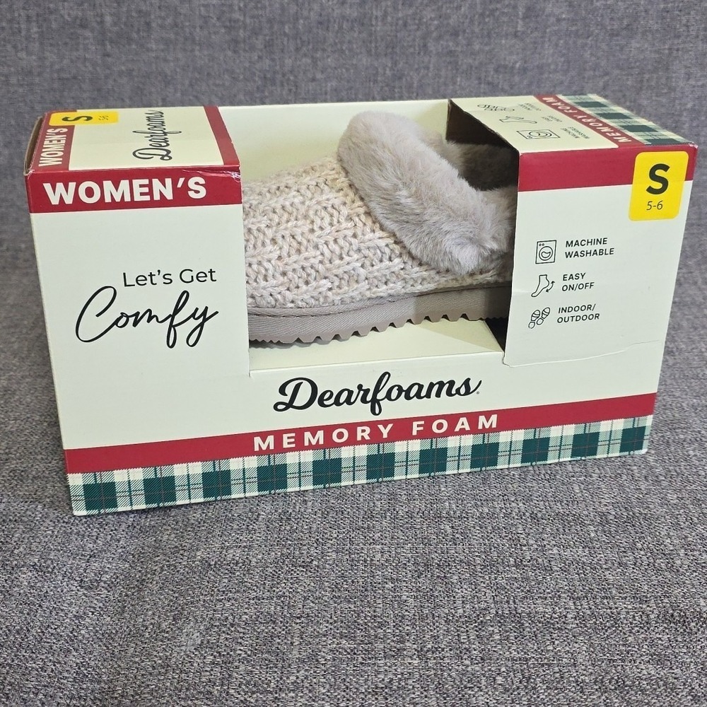 Dearfoams Women's Knit Clog Comfort Slippers Shoes Oatmeal Heather - Small (5-6)